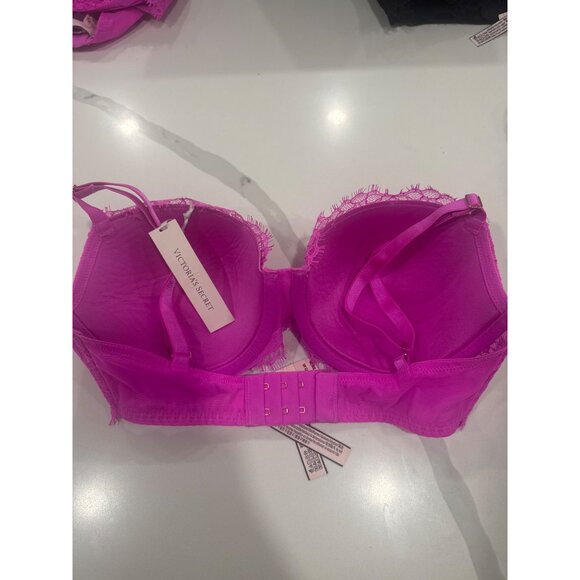 Victorias Secret Pink Lace Lightly Lined Push-Up Bra 32DD Adjustable Straps & Ho - Picture 2 of 6